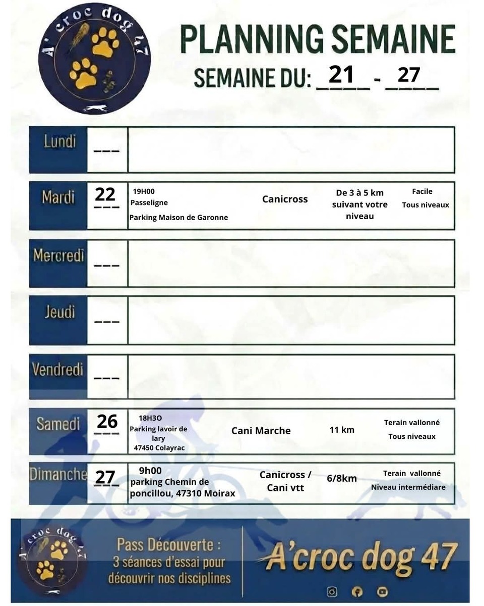 Programme du 21/09/2026 au 27/09/2026