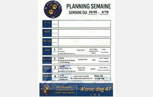 Entraînement semaine du 28/09/2026 au 04/10/2026