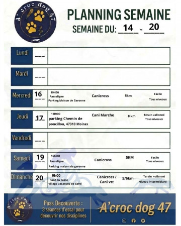 Planning semaine du 14 au 20/09/2026