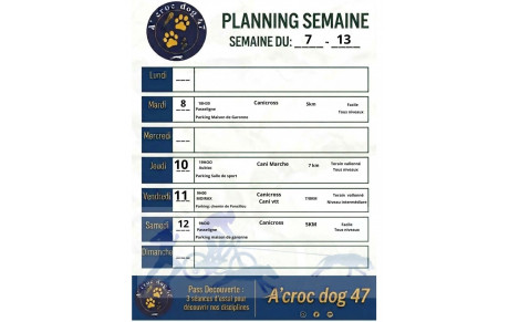 Programme semaine du 07 au 13/09/2026