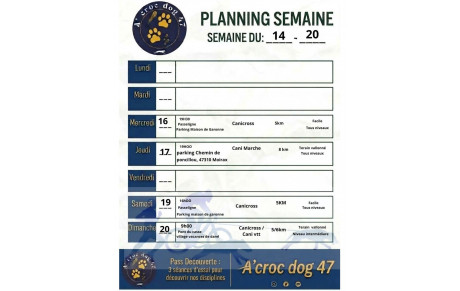 Planning semaine du 14 au 20/09/2026