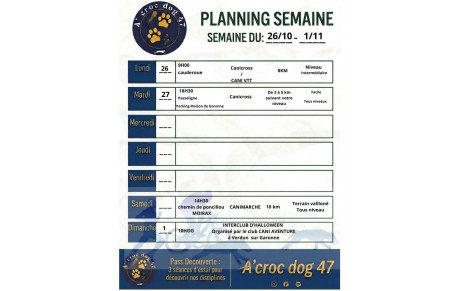 Programme du 26/10/2026 au 01/11/2026
