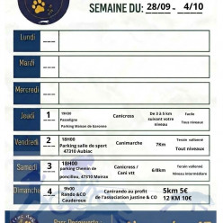 Entraînement semaine du 28/09/2026 au 04/10/2026